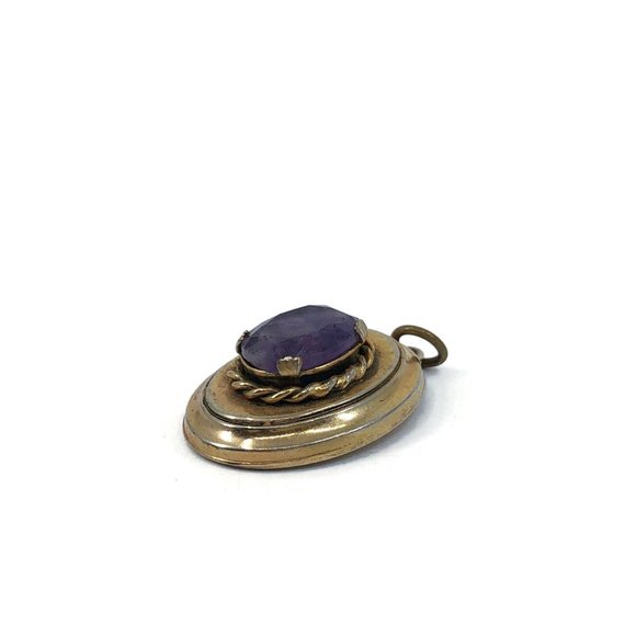Vintage Victorian Revival Gold Tone Amethyst Penda - Picture 2 of 7